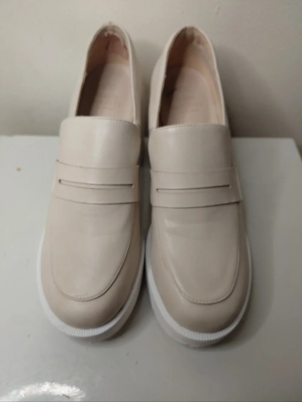 Oasis Society Hannah Cream Platform Penny Loafers with Chunky Block Heel Sz 8.5
